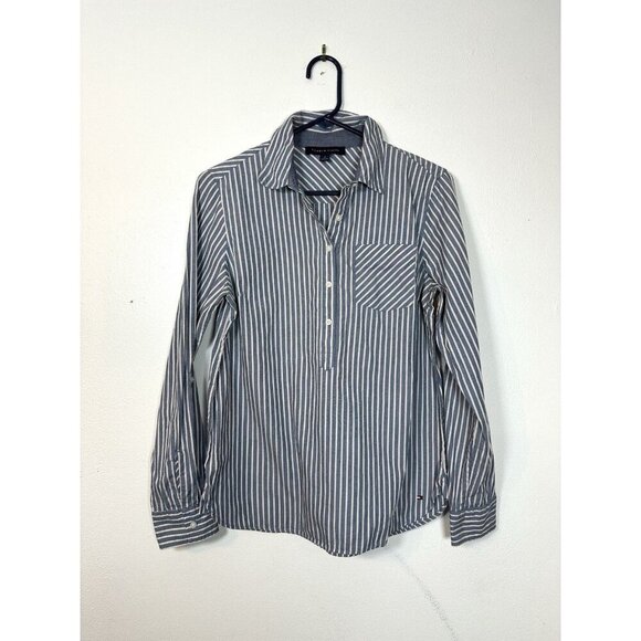 Tommy Hilfiger Women’s Striped Half Button‎ Blouse Top M Color Pink Blue Cotton - Picture 1 of 10